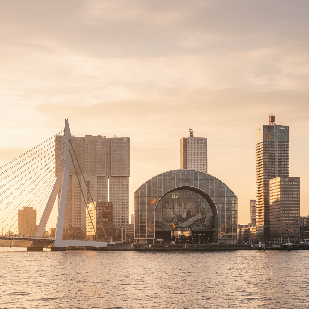 Skyline van Rotterdam met moderne en jaren-70 bouw